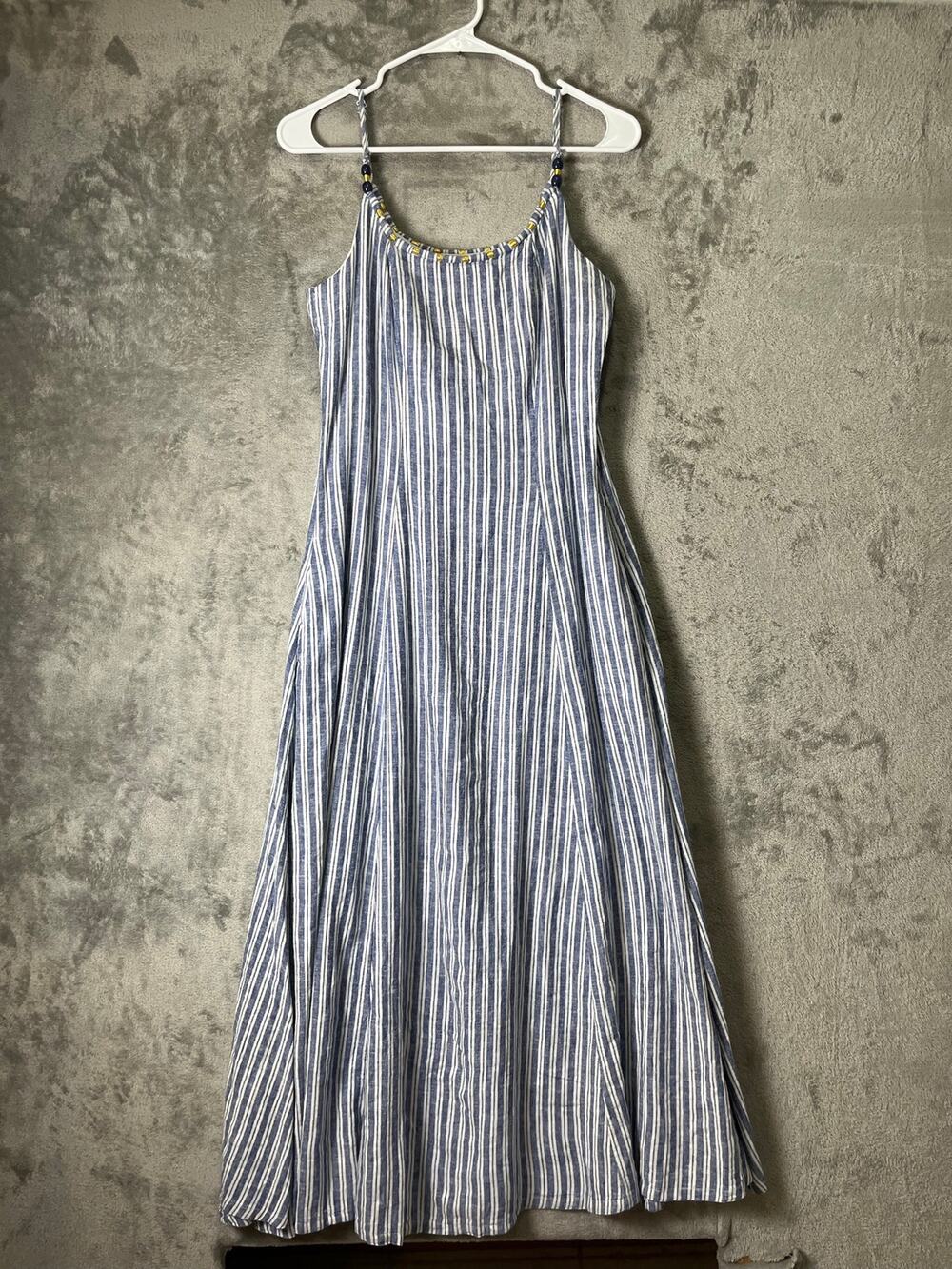 Calypso St. Barth Striped Linen Blend Maxi Dress Beaded Coastal Resort US Small